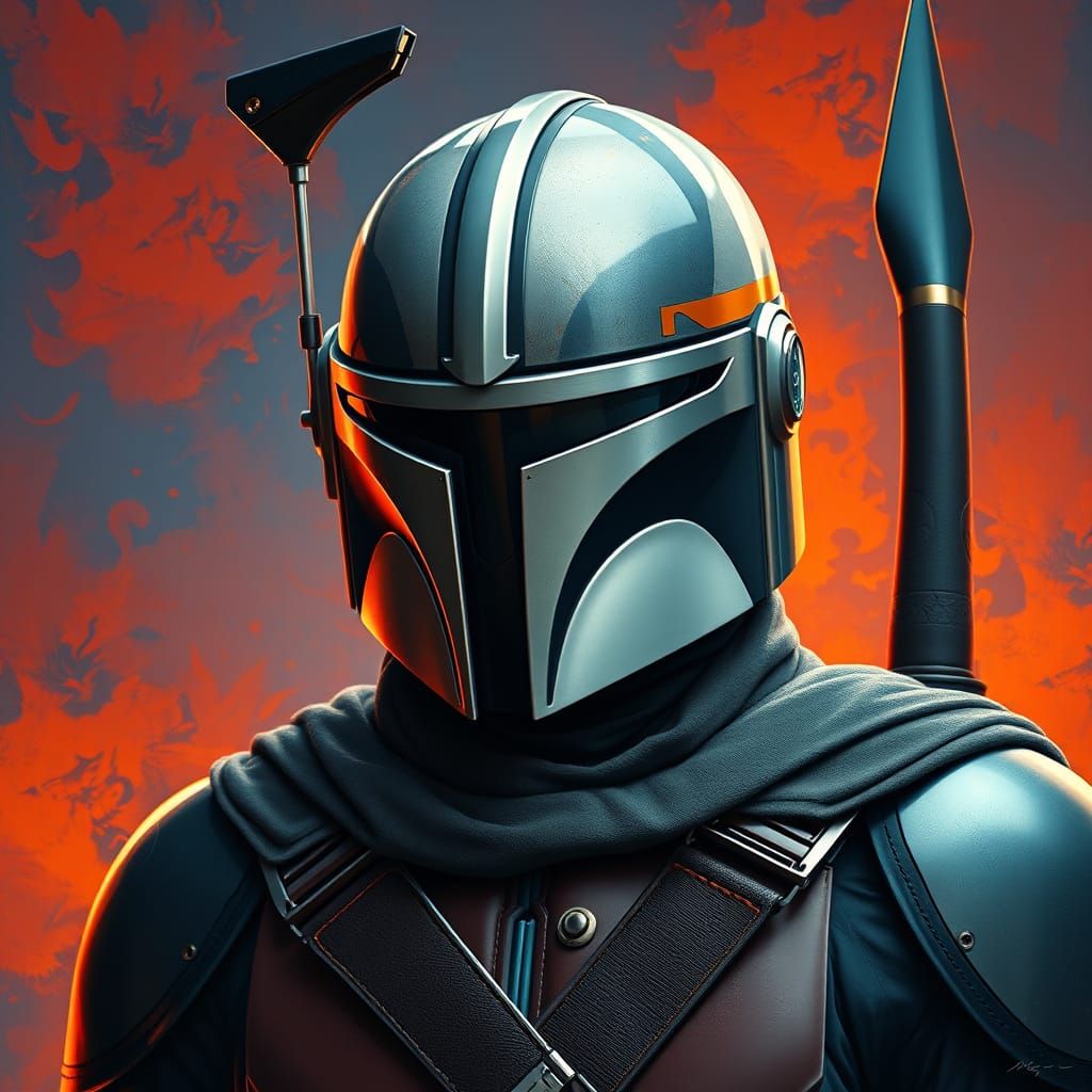 Mandalorian Warrior in Cyberpunk Style