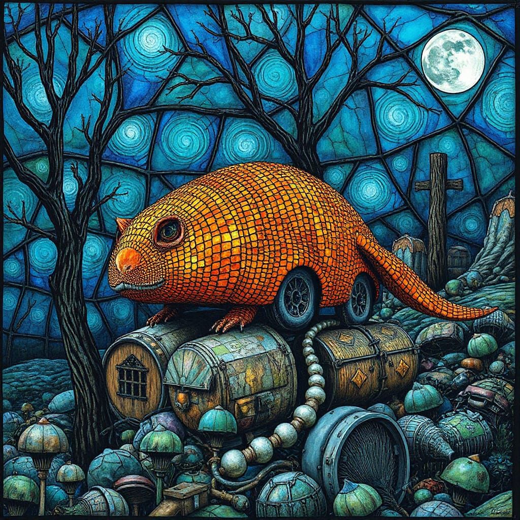 Surreal Beaver Truck in Eccentric Impressionistic Style