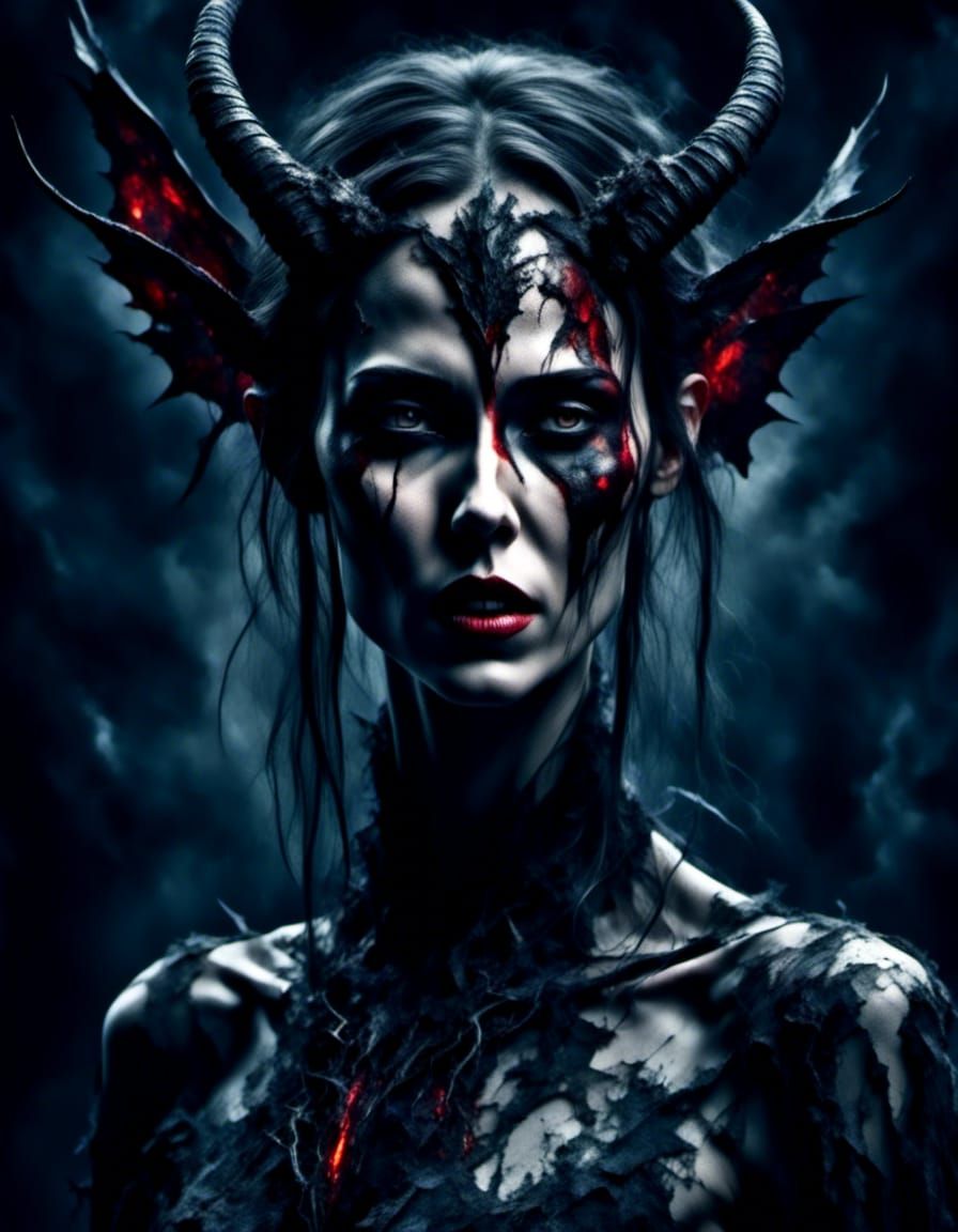 Hyperrealistic Demon Woman in Dark Fantasy Style