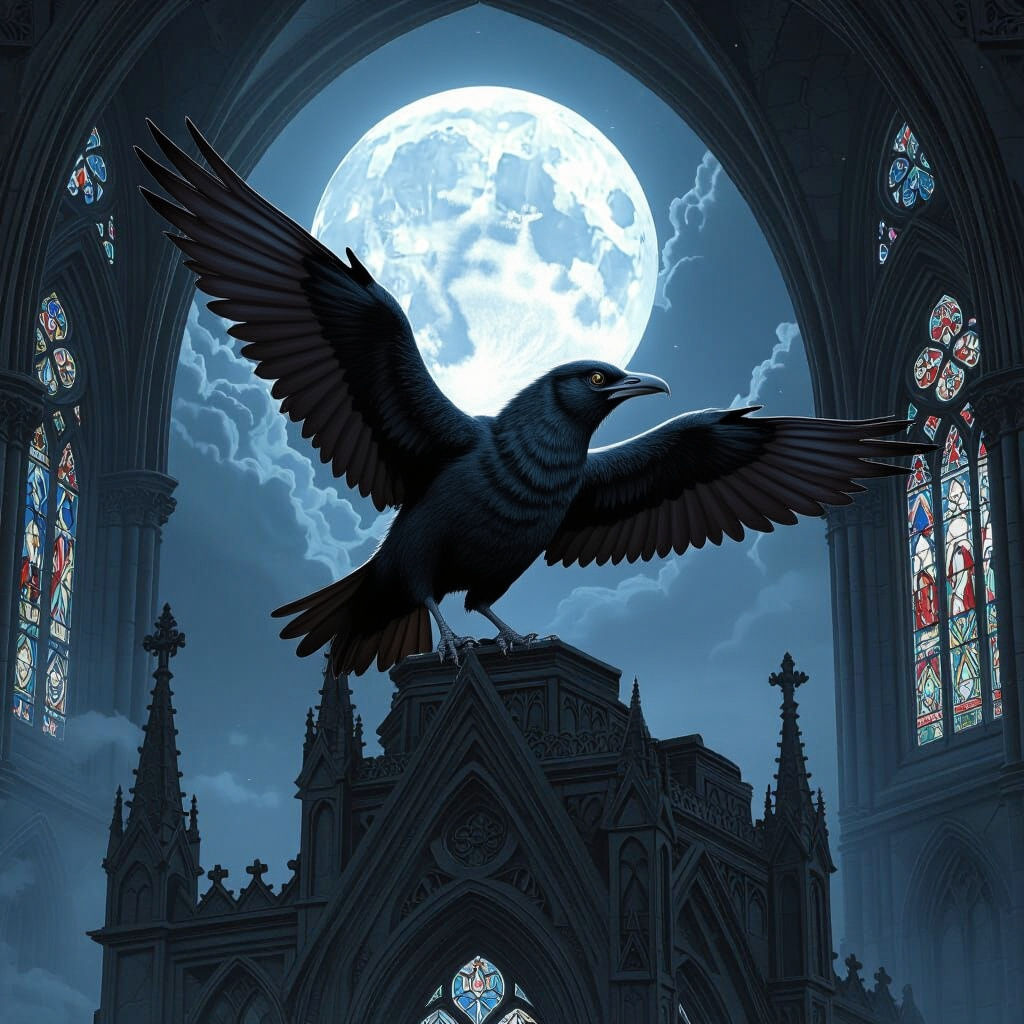 Silver Wolf on Gothic Cathedral in Fantasy Style