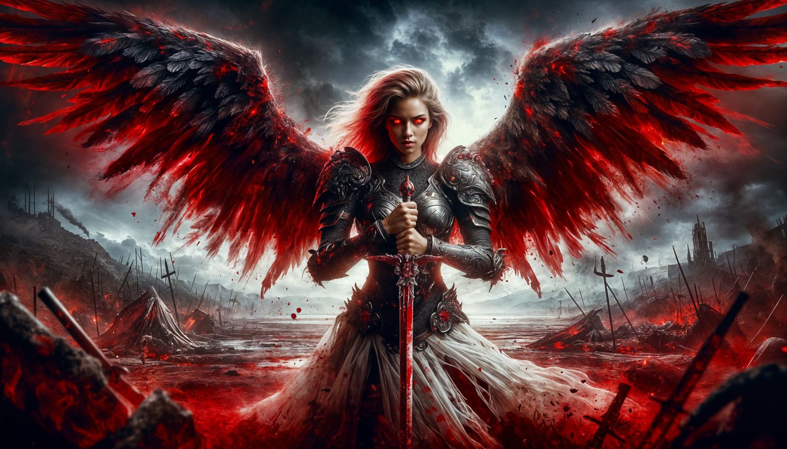 Fierce Angel of War with Red Wings