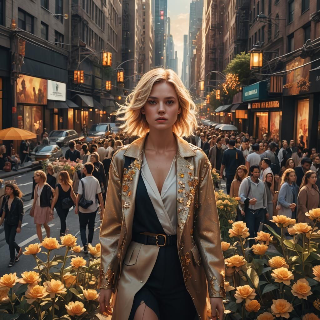 Blonde Model in New York Street: Fantasy Art