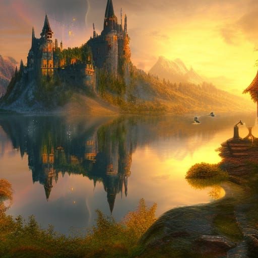 Fairytale Castle at Sunset: Fantasy Concept Art