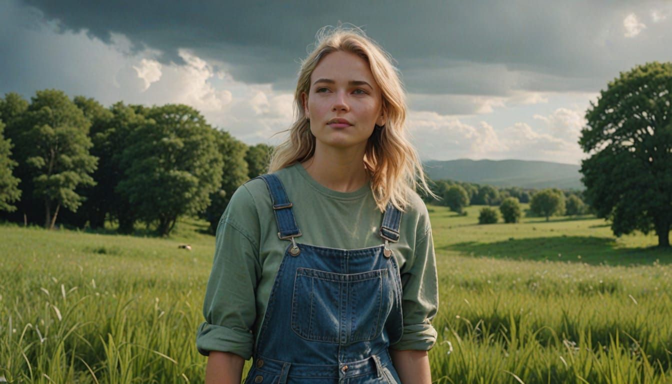 Woman in Meadow: Hyper-Realistic Digital Portrait