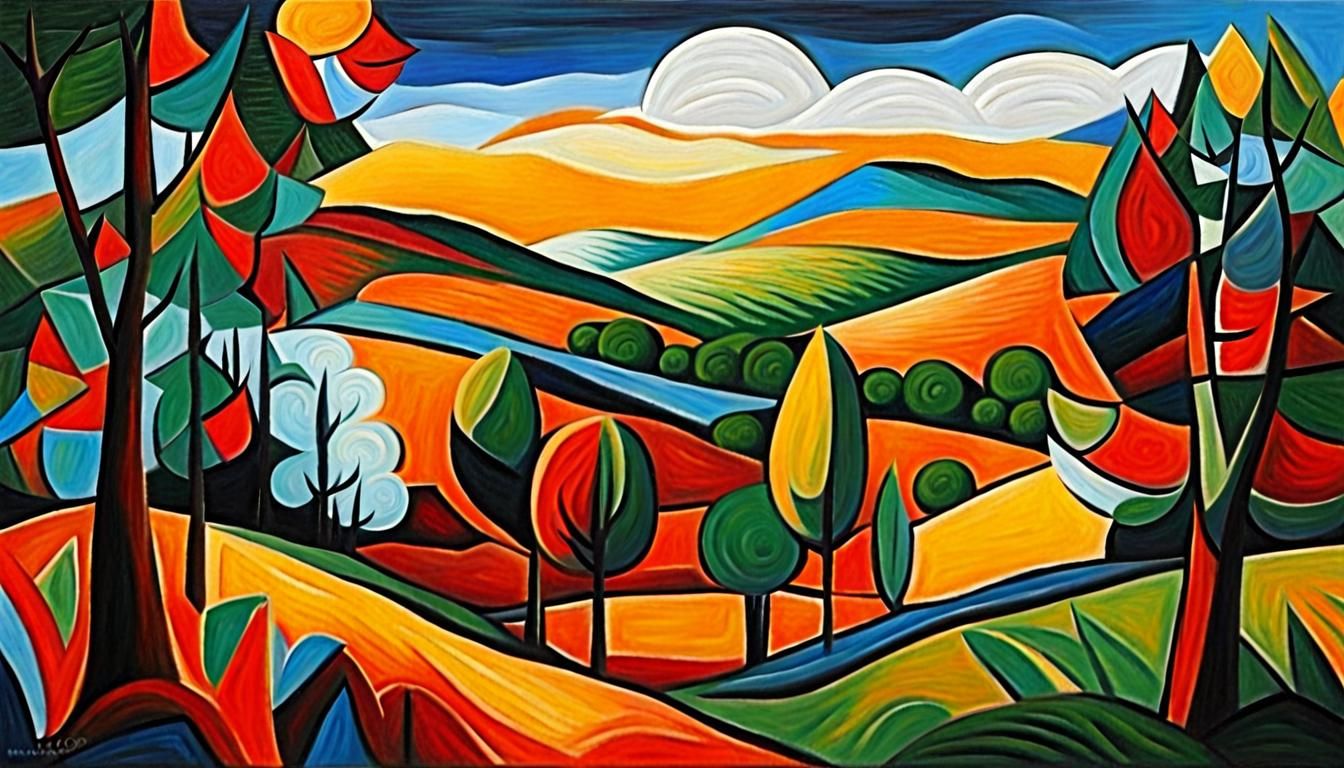 Cubist Landscape Oil Painting
