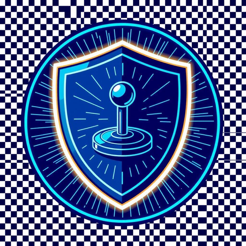 Joystick Shield Emblem in Flat Vector Style