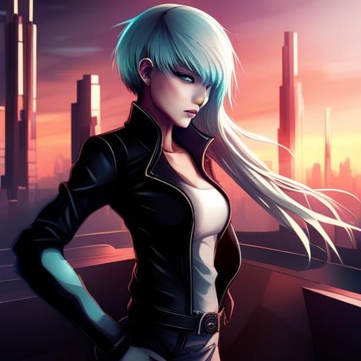 Cyberpunk Woman with Cyberware in Anime Style