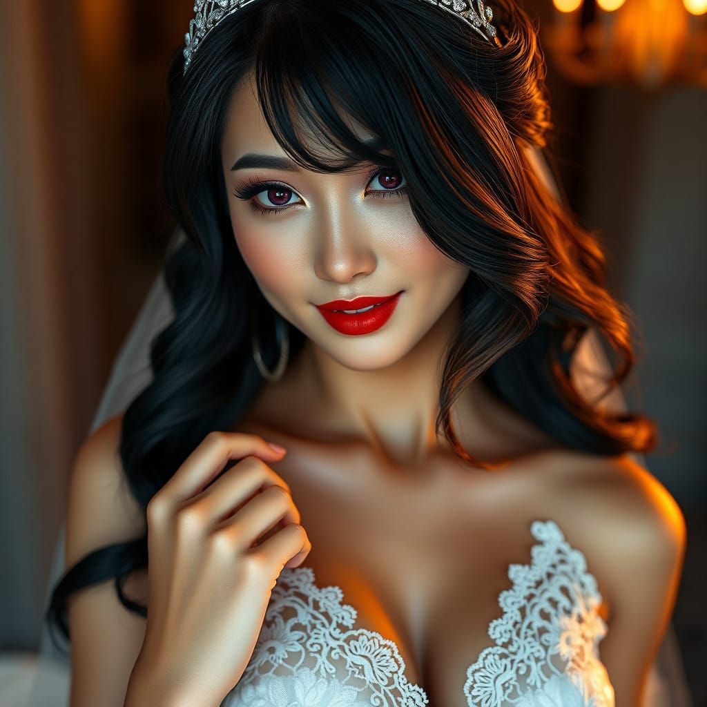 Elegant Asian Bride in Whimsical Wedding Attire