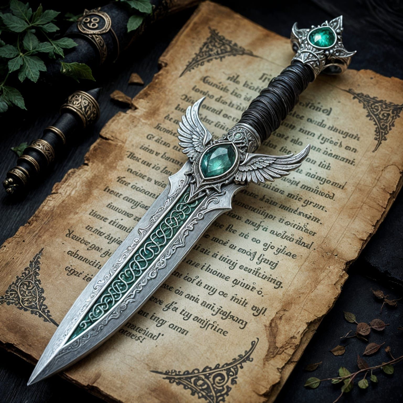 Blood Elf Dagger with Emerald Runes and Phoenix Wings
