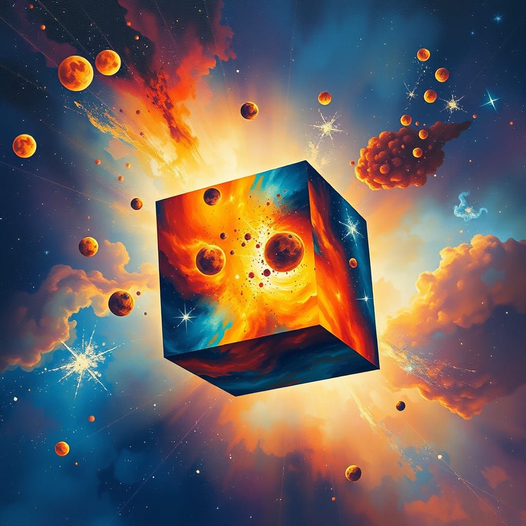 Cosmic Masterpiece in a Vibrant Cube