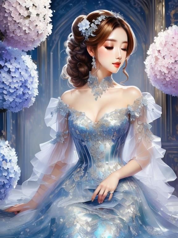 Anime Pin-Up Portrait with Butterfly Dress in Manga Style