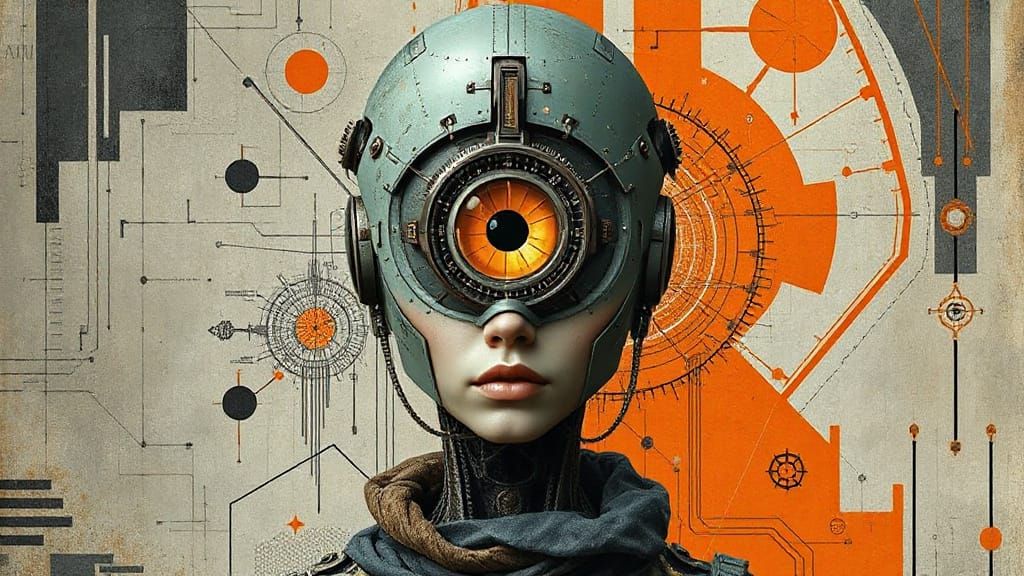 Surreal Portrait of a Mechanical Being in a Futuristic Realm