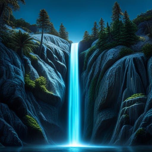Bioluminescent Alien Waterfall in HDR