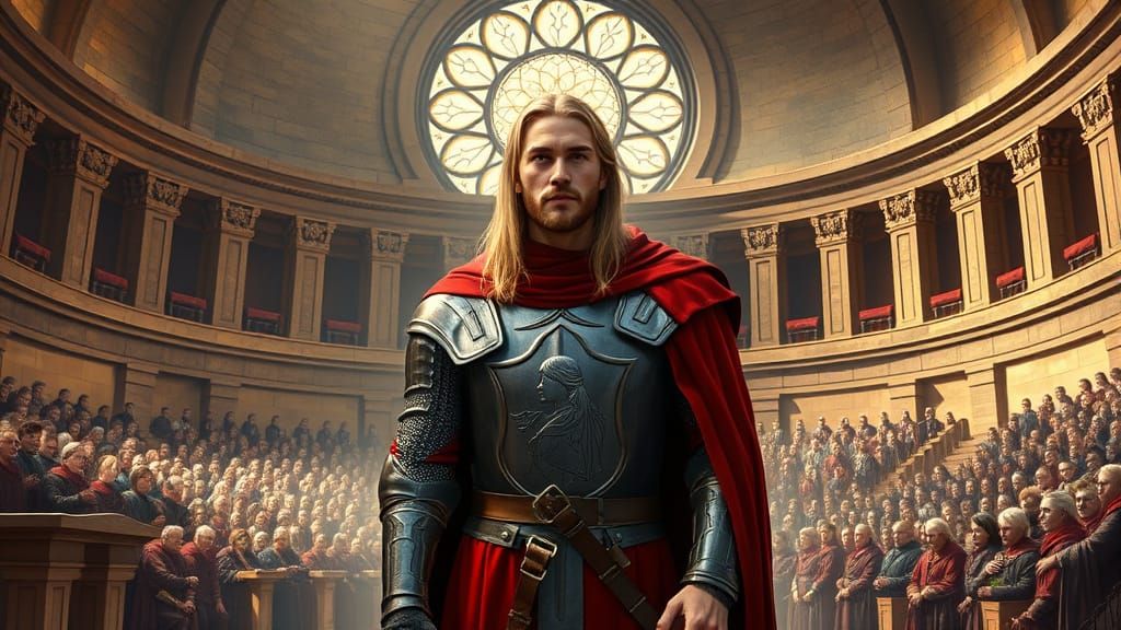 Knight Addresses Assembly in Photorealistic Style