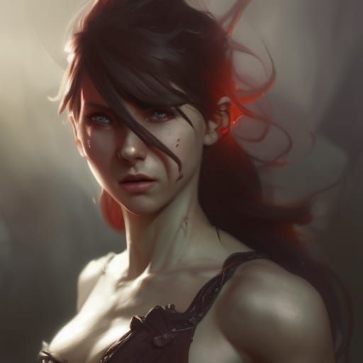 Hyperdetailed Dhampir Girl Concept Art in Dark Fantasy Style