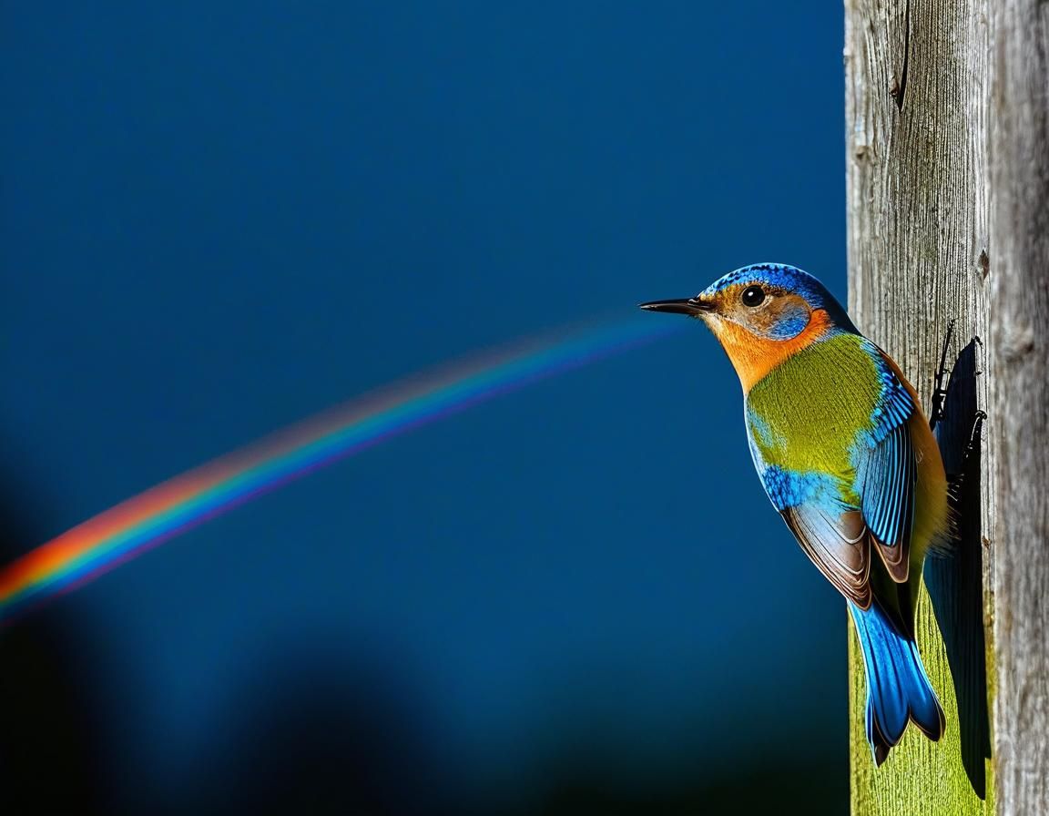 Night Scene with Bluebird and Rainbow