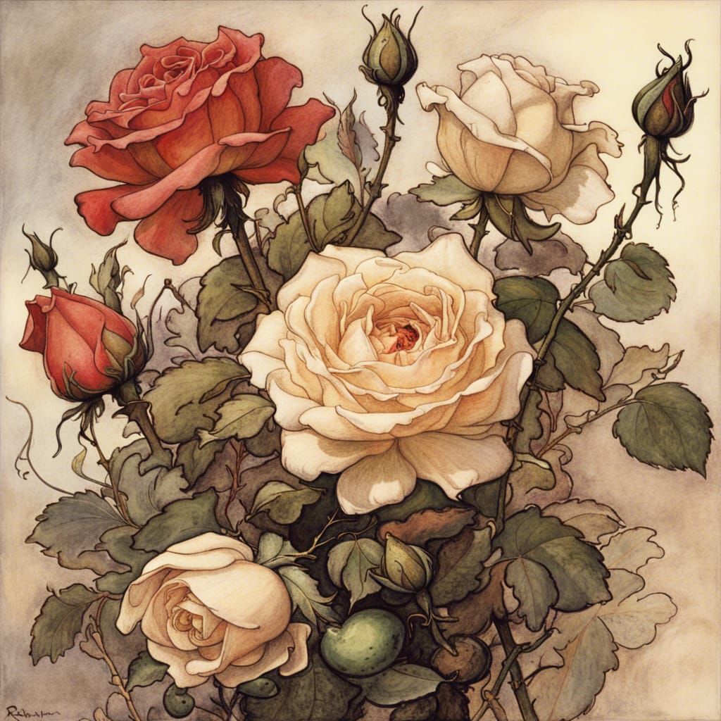 Roses in the Style of Arthur Rackham