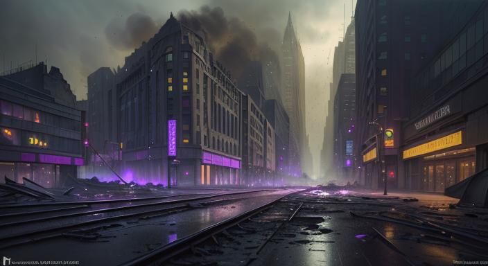 Dystopian Glasgow Aftermath in Watercolour Style