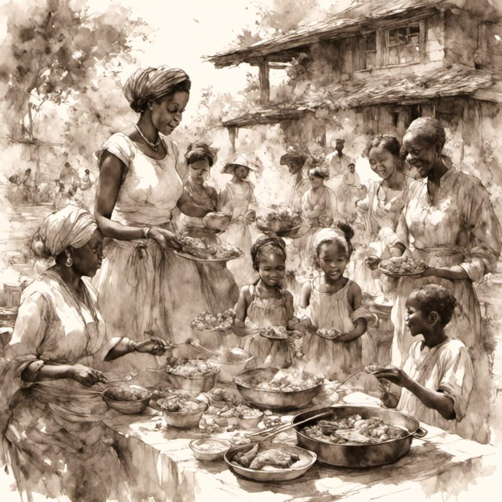 Family BBQ in Sketch Art Style