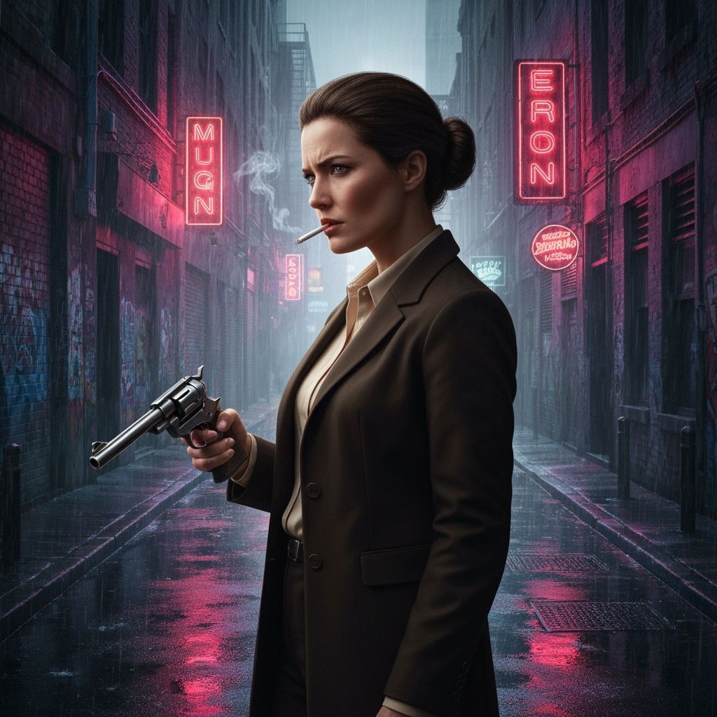 Noir Detective in Rain-Soaked Alleyway
