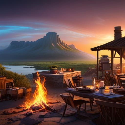 South African BBQ and Rugby Game, Detailed Matte Painting