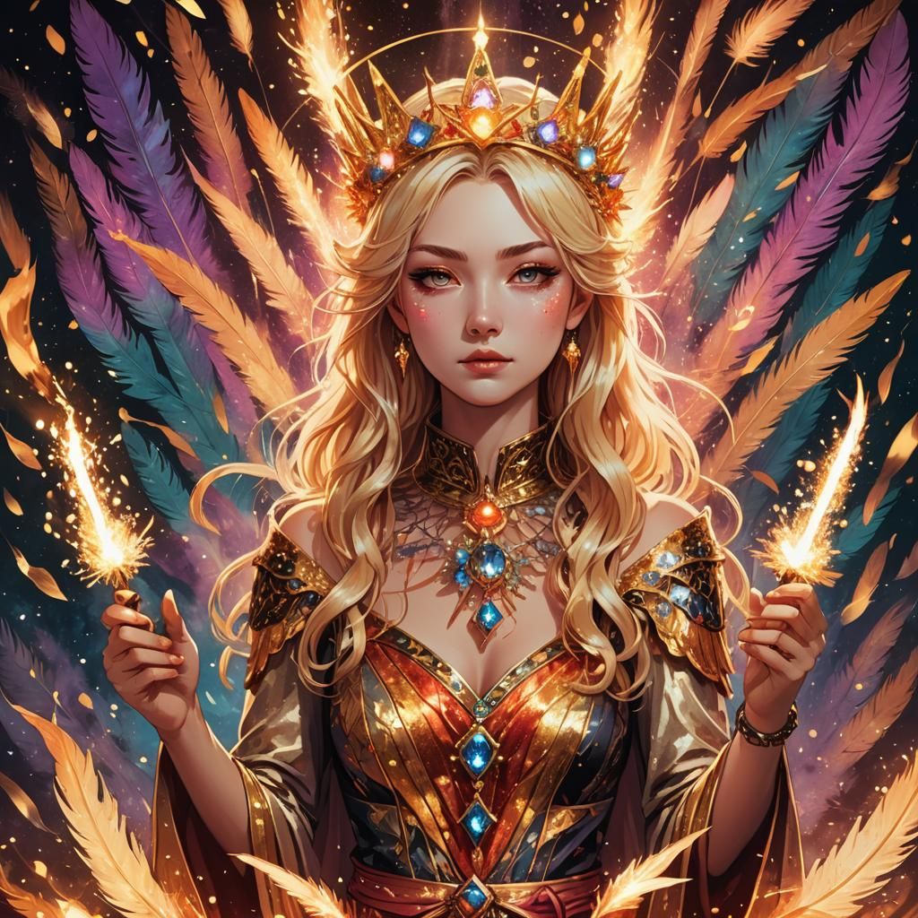 Anime Tarot Reader Queen with Wands and Fire