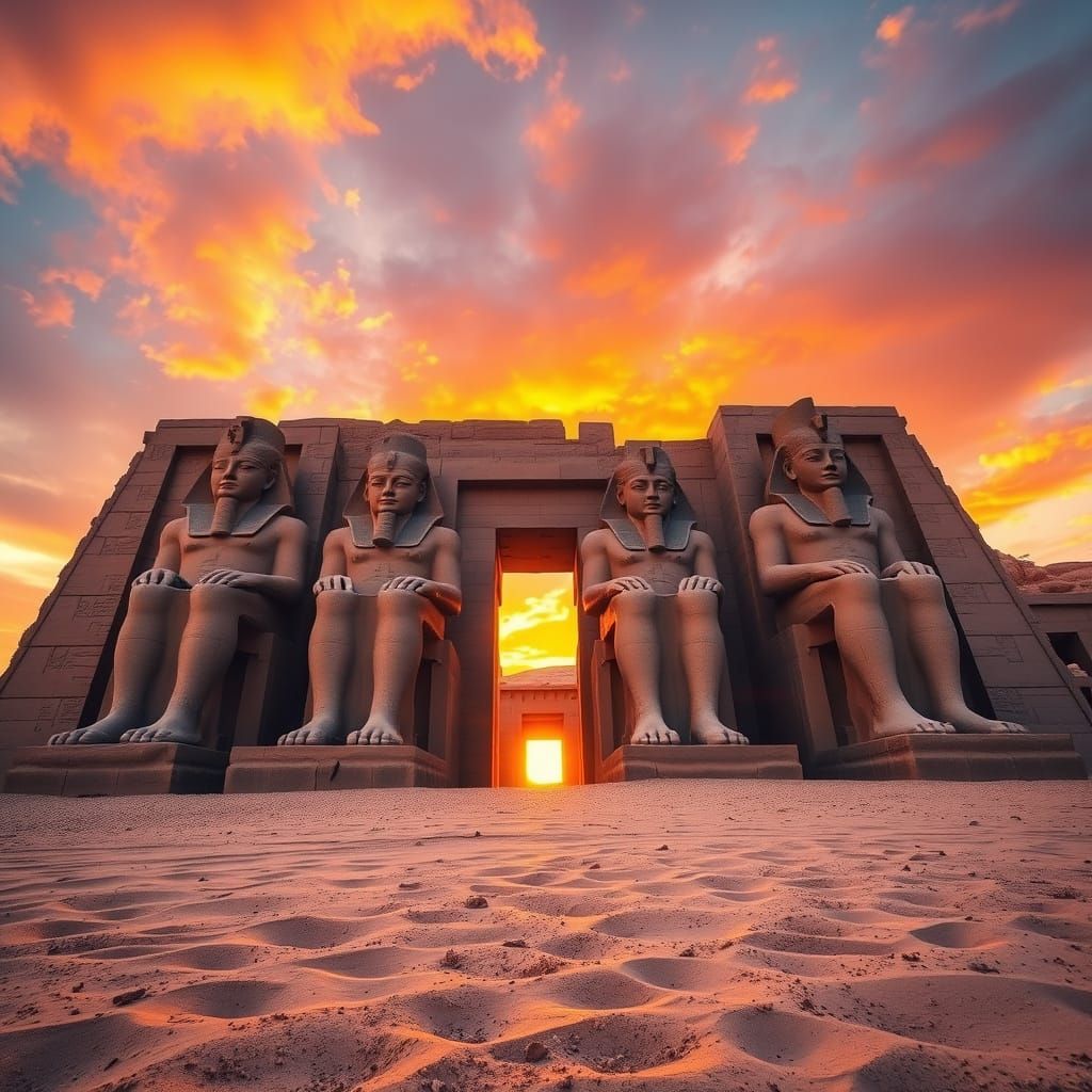 Majestic Abu Simbel Temple at Sunrise in Golden Light
