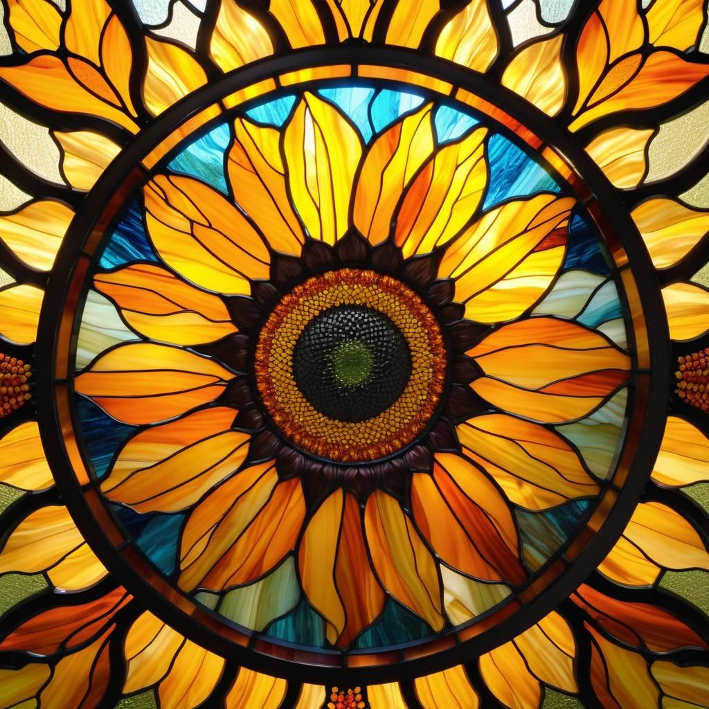 Vibrant Stained Glass Sunflower in 3D Illustration