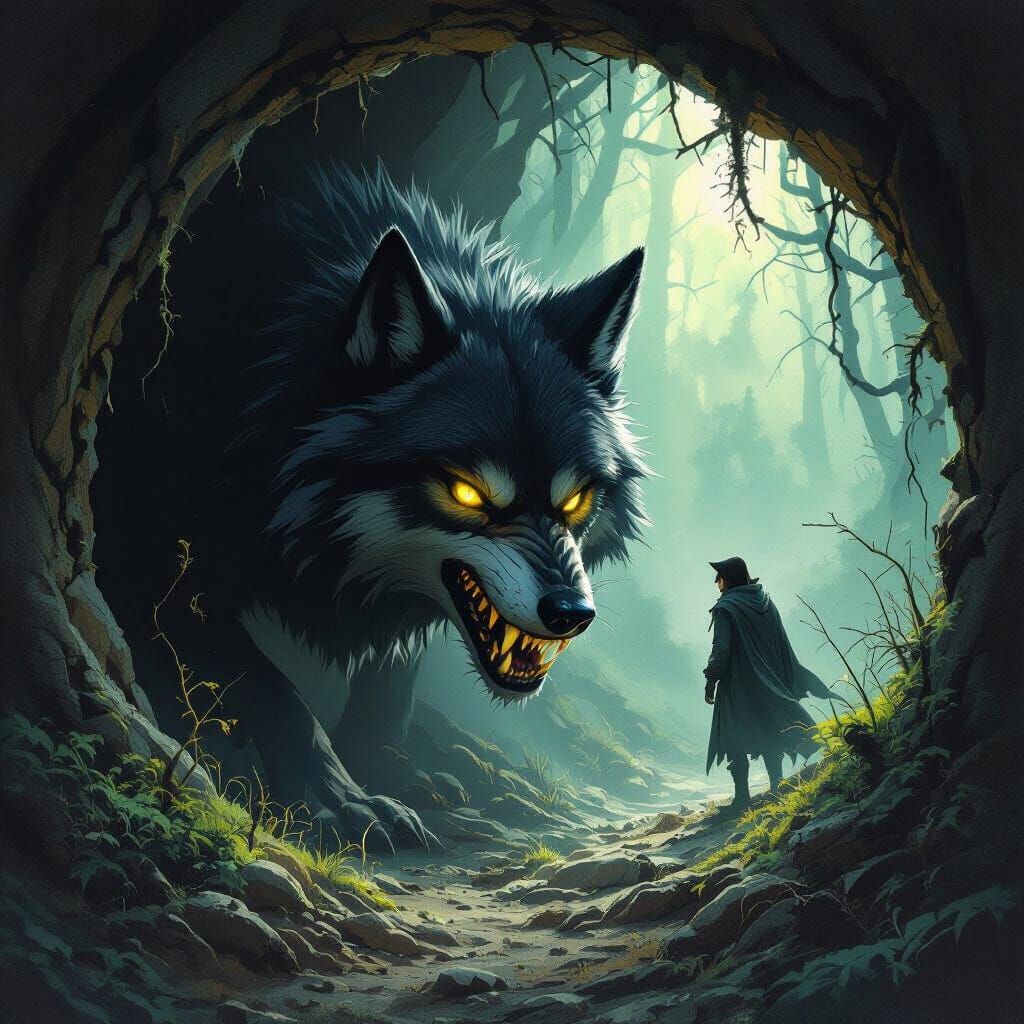 Menacing Dark Wolf in Dark Fantasy Style