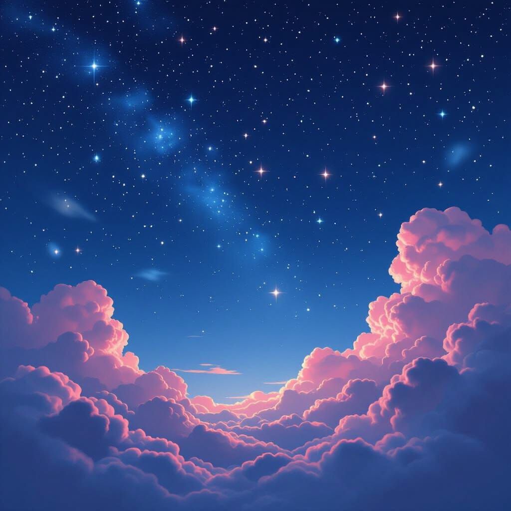 Blue Night Sky with Pink Clouds: Fantasy Concept Art
