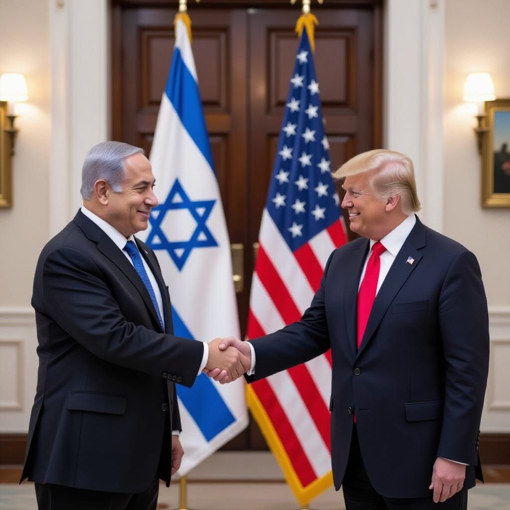 Netanyahu and Trump Shake Hands in Digital Art