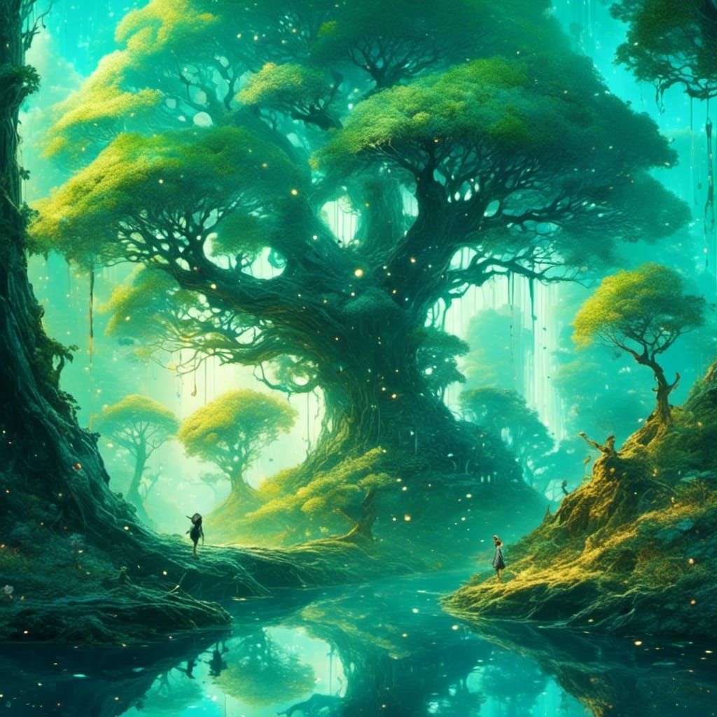 Iridescent Fairies Among Colorful Trees