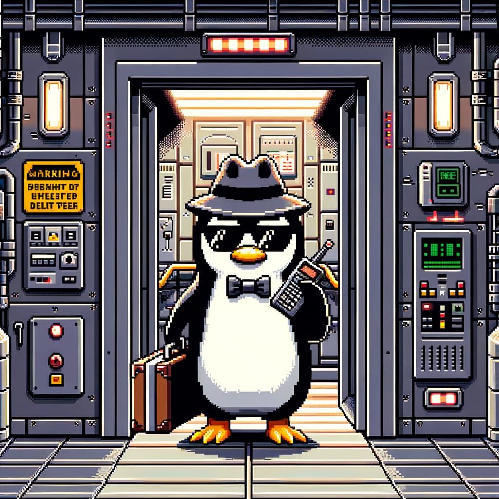 8-Bit Penguin Spy in Underground Base
