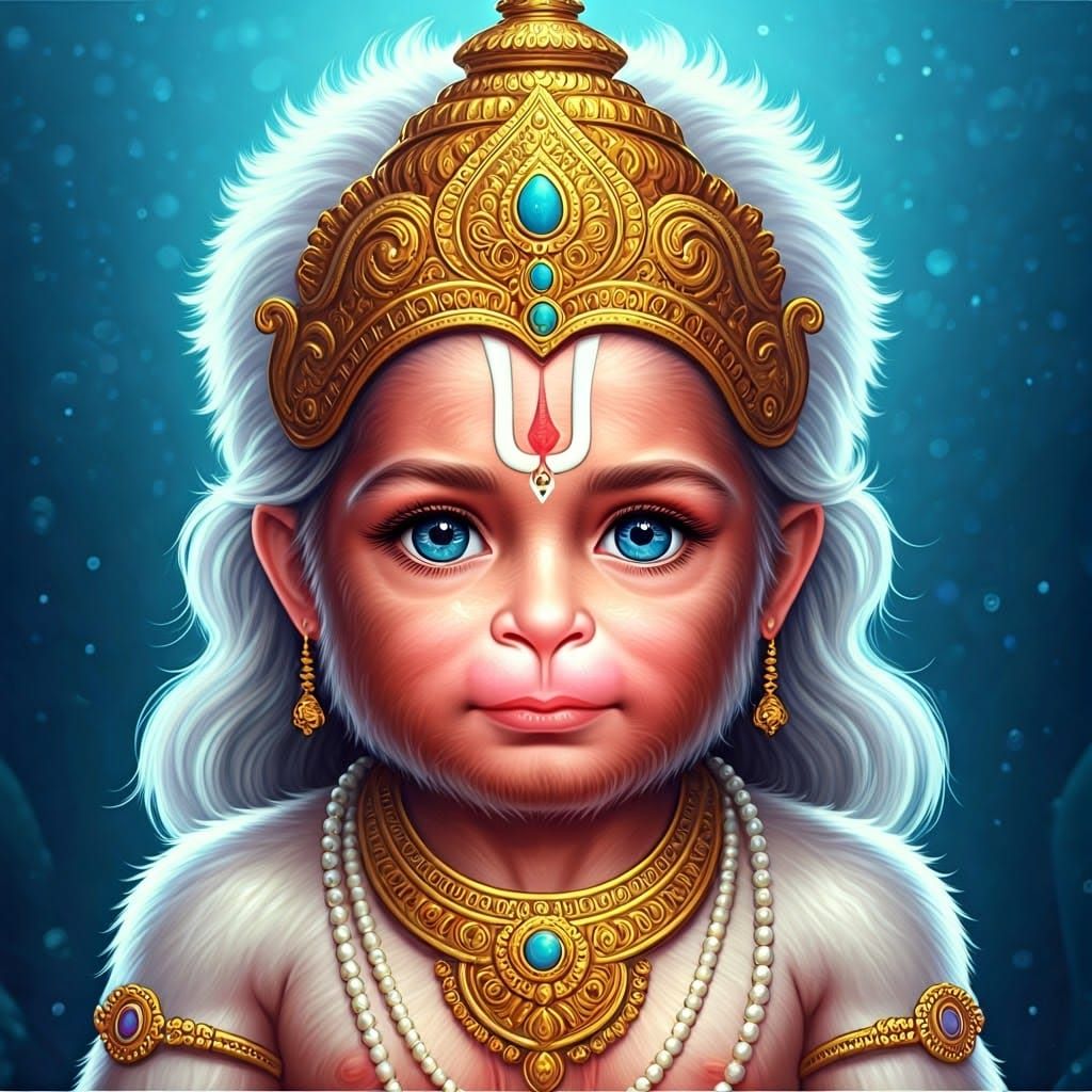 Serenely Divine Baby Hanuman with Radiant White Fur and Ethe...