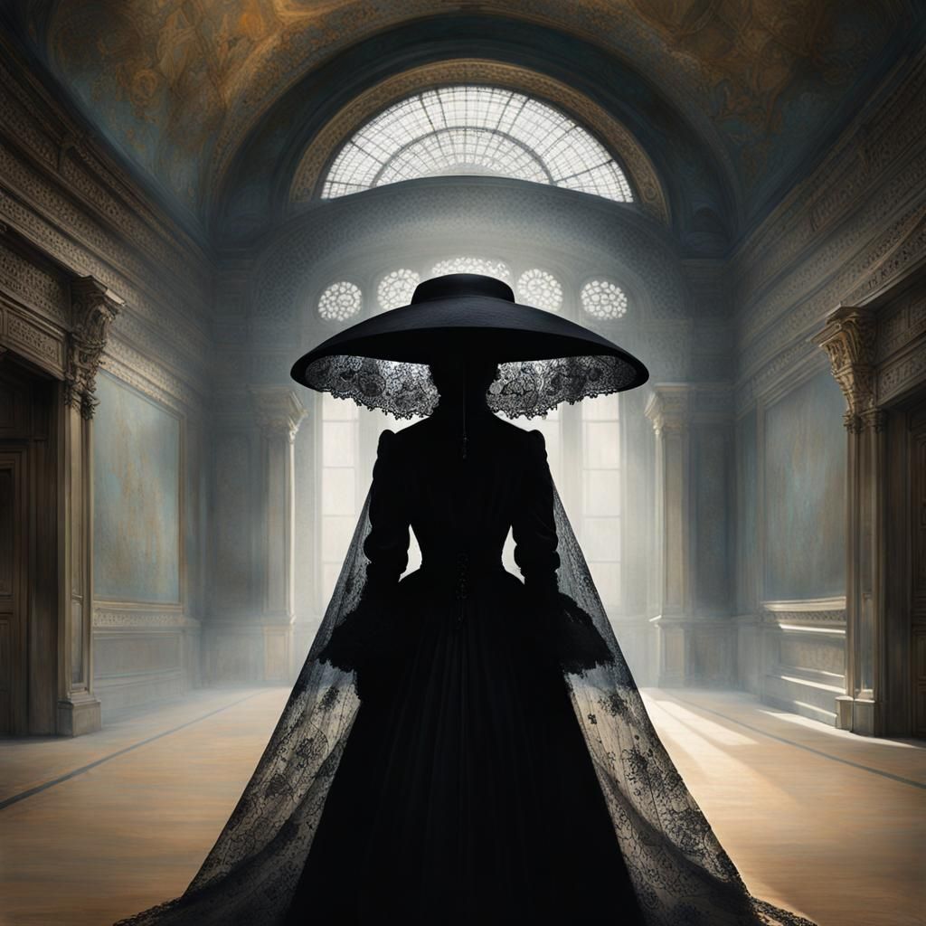 Mysterious Veiled Woman in Watercolor Style