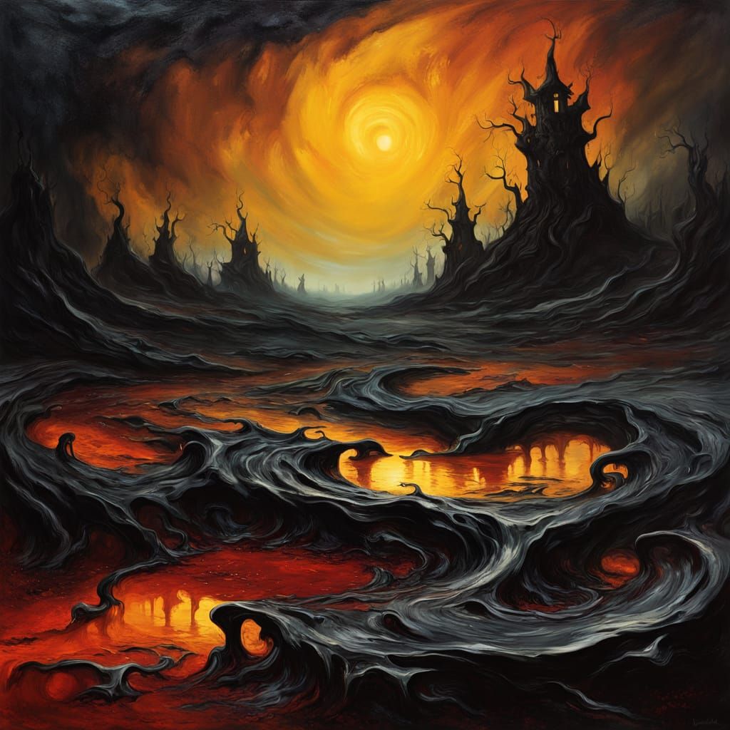 Demonic Shadow Emerges from Melting Oil Canvas