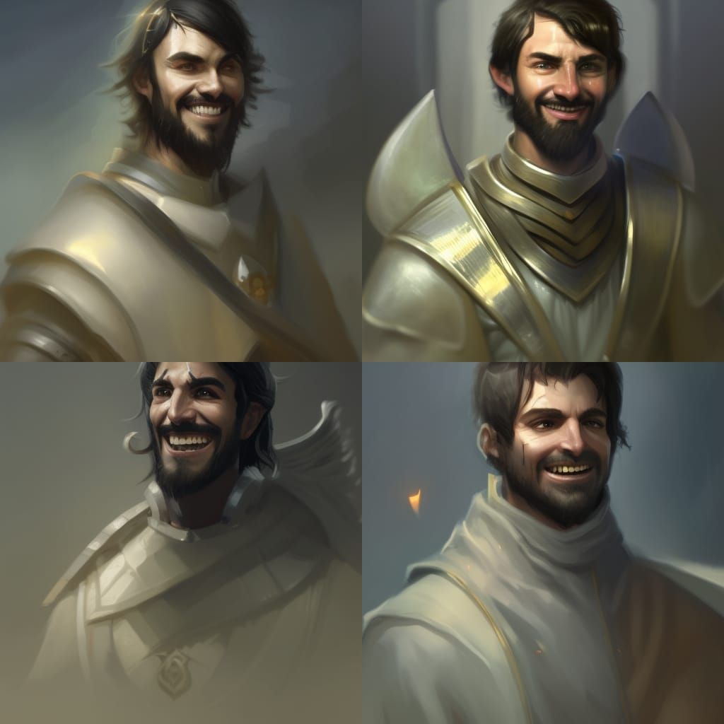 Cleric Portrait with Scar, Armor, and Black Hair