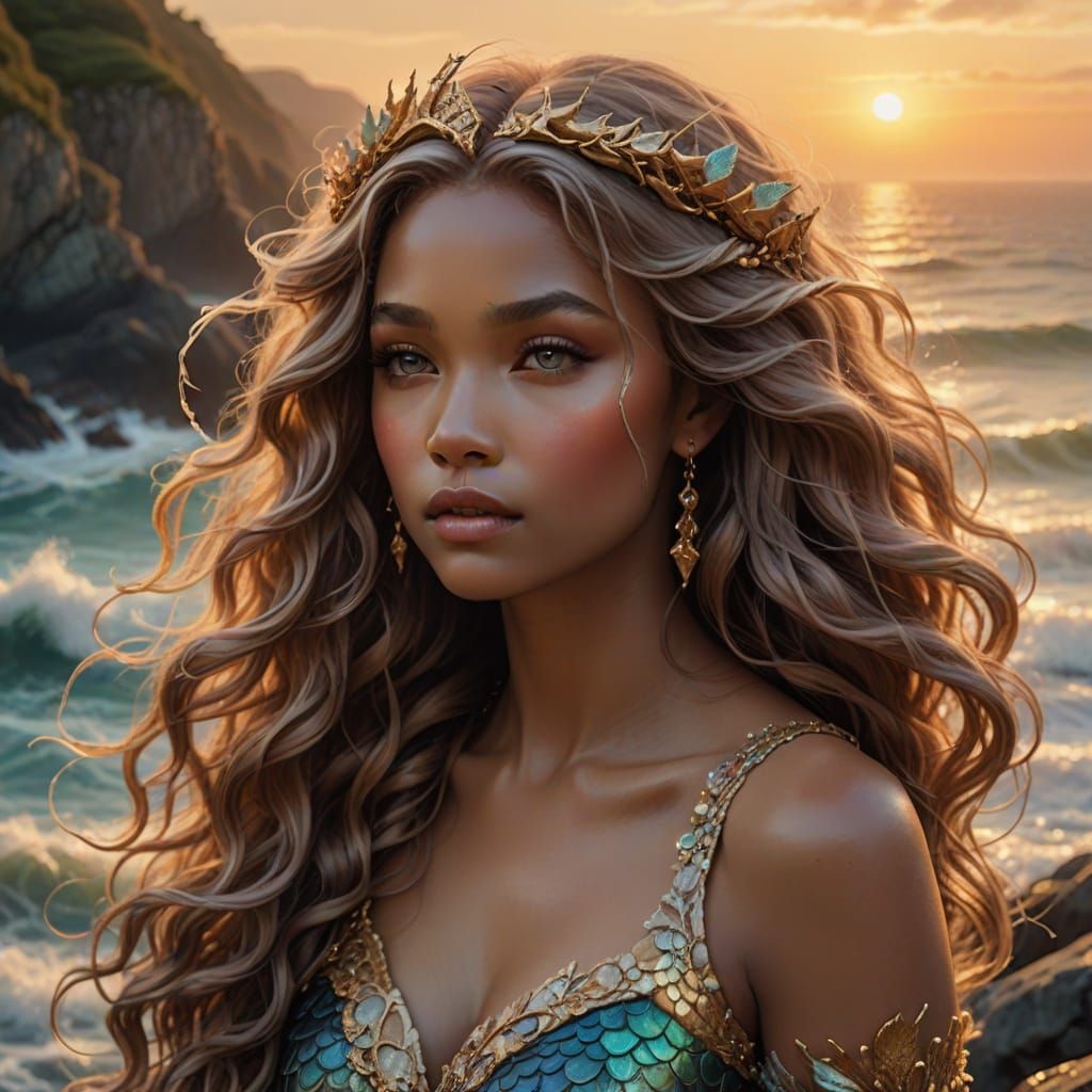 Majestic Mermaid Siren in Sunset Glory