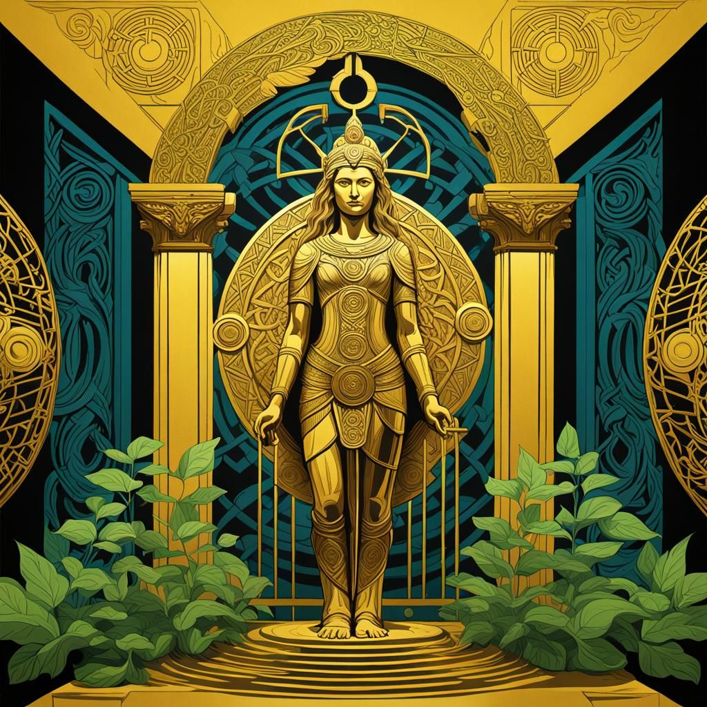 Golden Temple Interior with Triple Goddess Statue