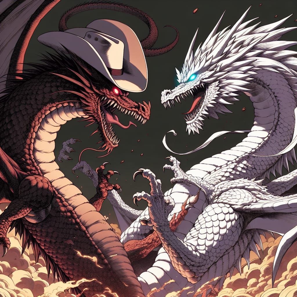 Dragons Clash: Anime Battle with Cowboy Dragon