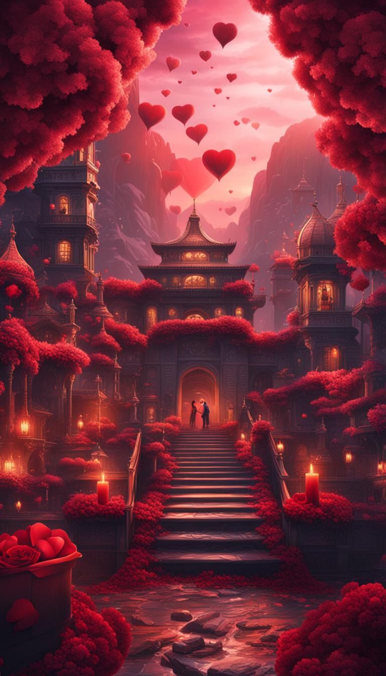 Valentine's Day Wallpaper in Digital Matte Painting Style