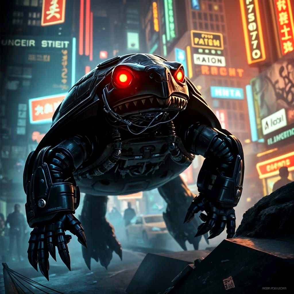 Cybernetic Turtle Super Villain in Sci-Fi Style