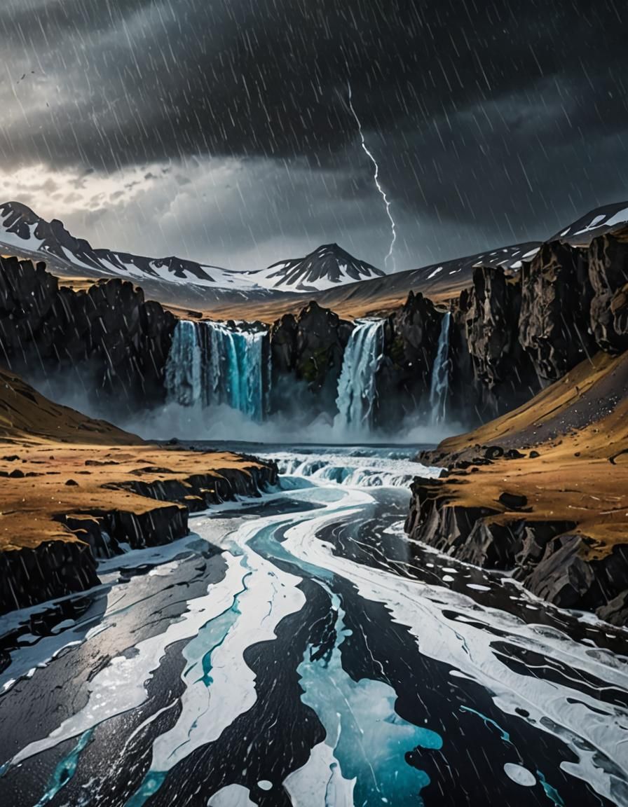 Iceland Storm in Chinese Ink, Abstract Art