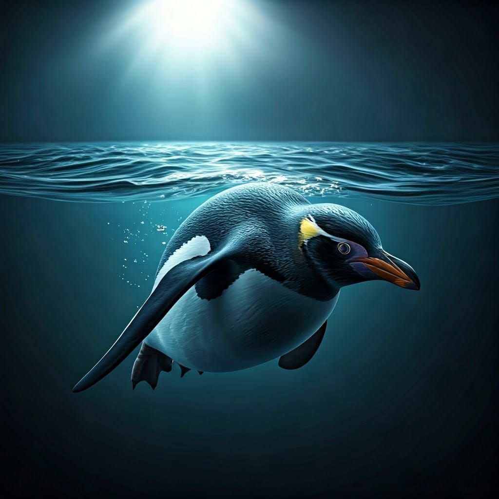 Cinematic Underwater Penguin in Arctic Ocean