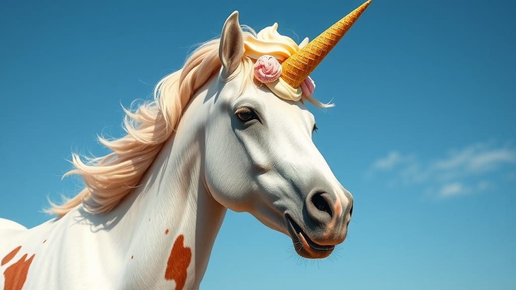 Horse with Ice Cream Cone Unicorn Horn