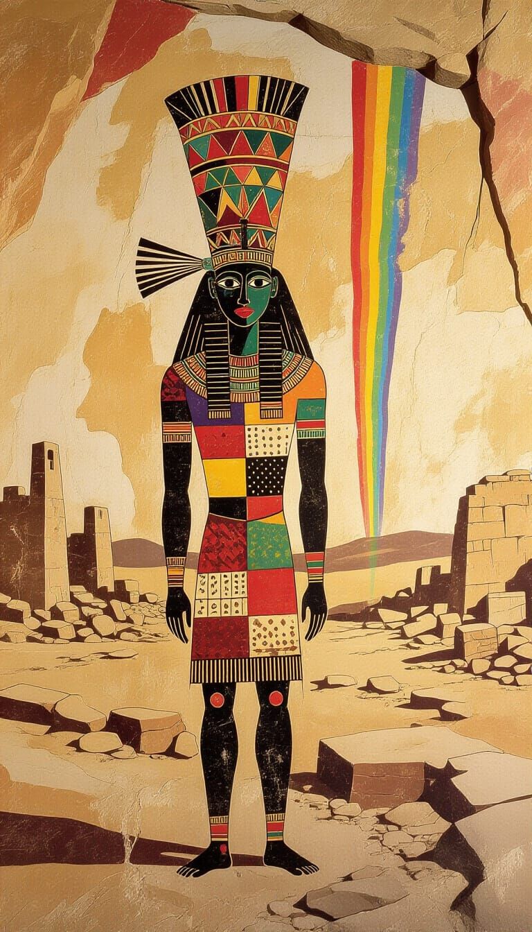 Ancient Cave Painting of Figure in Headdress