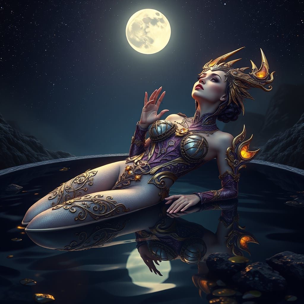 Hyperrealistic Alien Woman in Dark Fantasy Scene