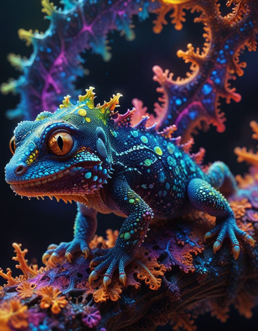 Gecko on Mandelbrot Fractal in Fantasy Digital Art