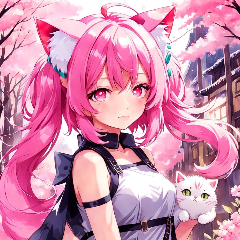 Pastel Pink-Haired Girl in Whimsical Manga Style