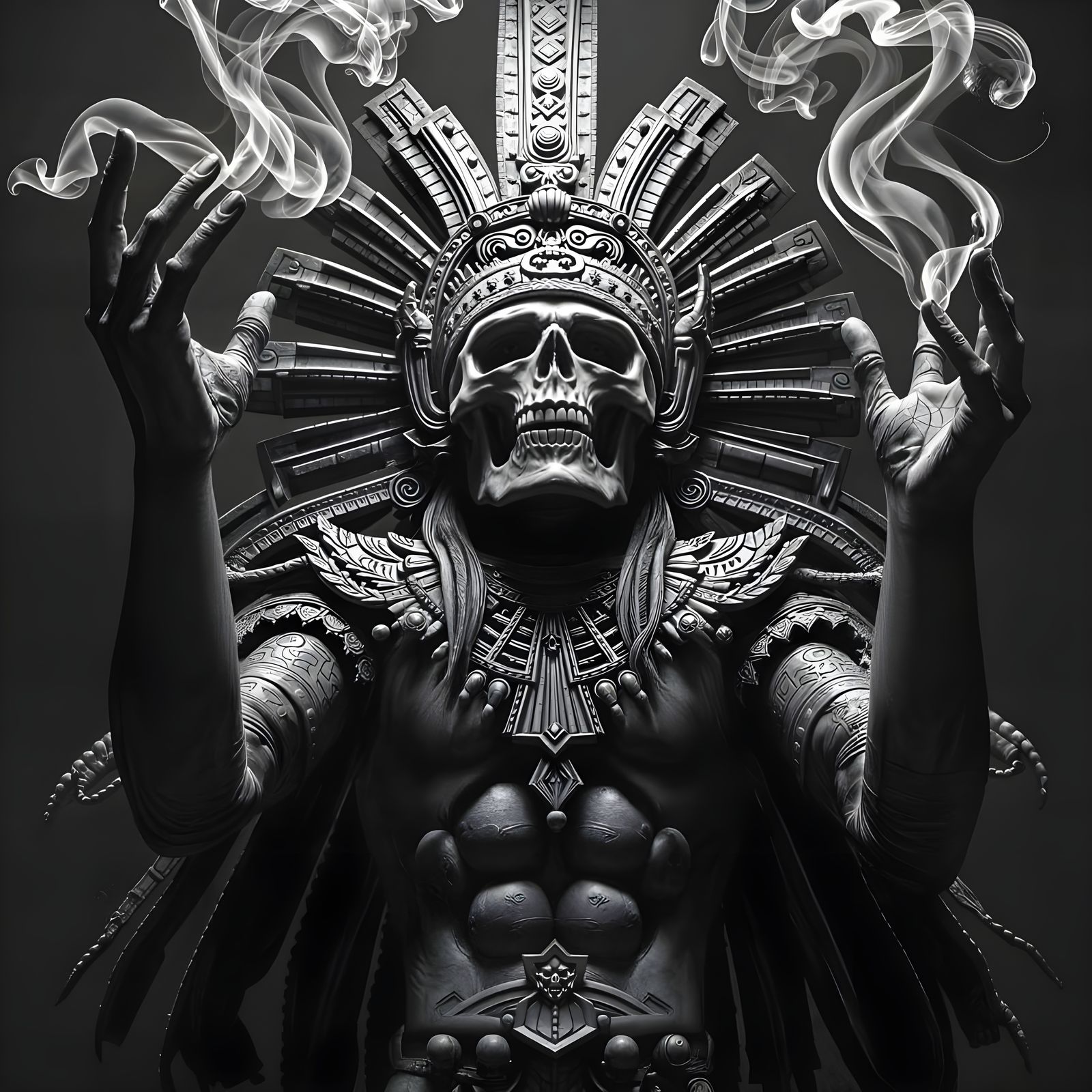 God Mictlantecuhtli in Hyperrealistic Black and White